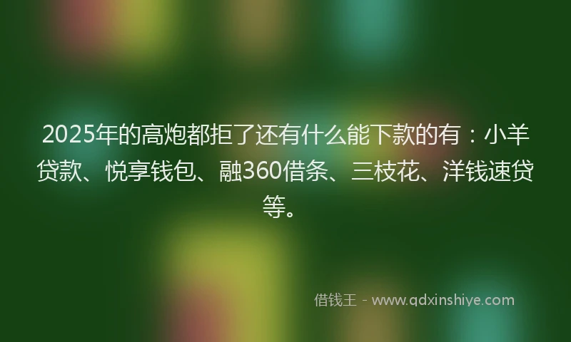 2025年的高炮都拒了还有什么能下款的有：小羊贷款、悦享钱包、融360借条、三枝花、洋钱速贷等。