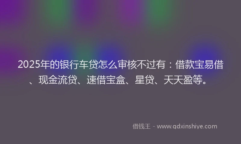 2025年的银行车贷怎么审核不过有：借款宝易借、现金流贷、速借宝盒、星贷、天天盈等。