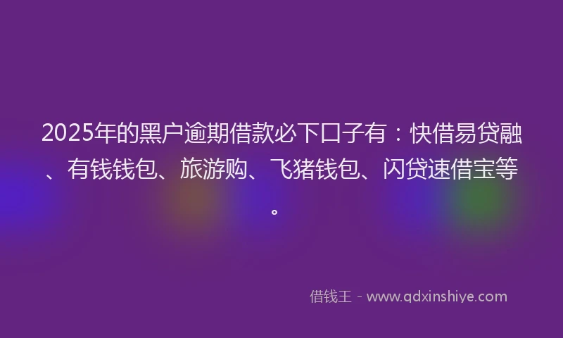 2025年的黑户逾期借款必下口子有：快借易贷融、有钱钱包、旅游购、飞猪钱包、闪贷速借宝等。