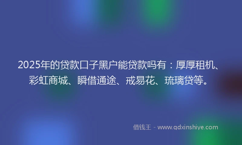 2025年的贷款口子黑户能贷款吗有：厚厚租机、彩虹商城、瞬借通途、戒易花、琉璃贷等。