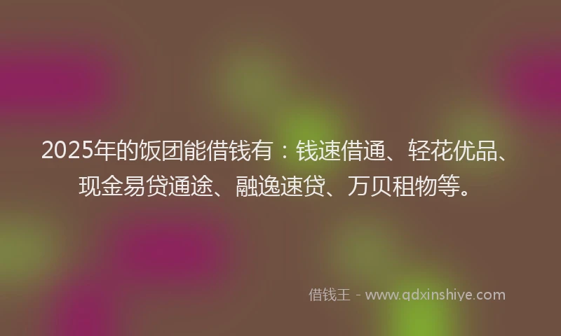 2025年的饭团能借钱有：钱速借通、轻花优品、现金易贷通途、融逸速贷、万贝租物等。