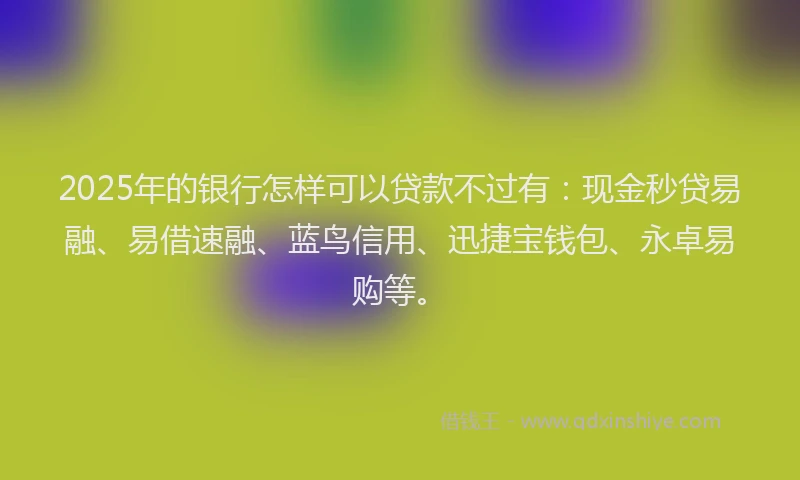 2025年的银行怎样可以贷款不过有：现金秒贷易融、易借速融、蓝鸟信用、迅捷宝钱包、永卓易购等。