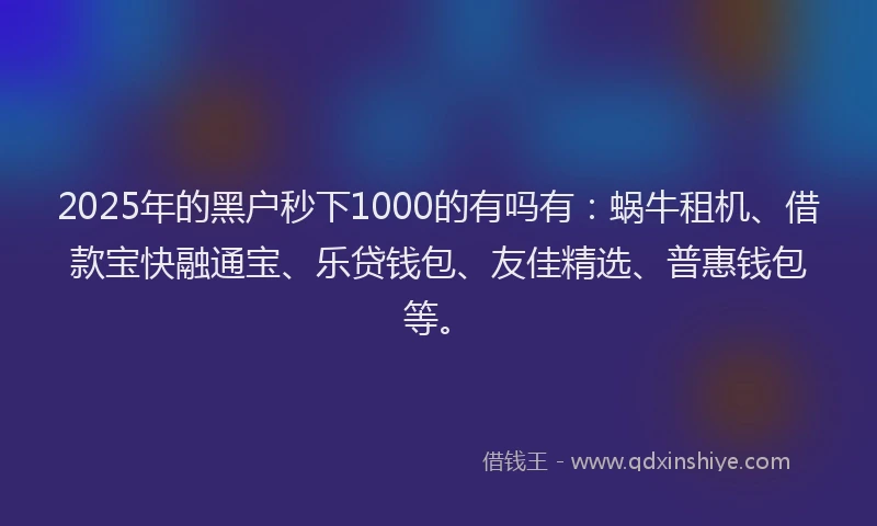 2025年的黑户秒下1000的有吗有：蜗牛租机、借款宝快融通宝、乐贷钱包、友佳精选、普惠钱包等。