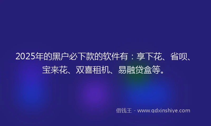 2025年的黑户必下款的软件有：享下花、省呗、宝来花、双喜租机、易融贷盒等。