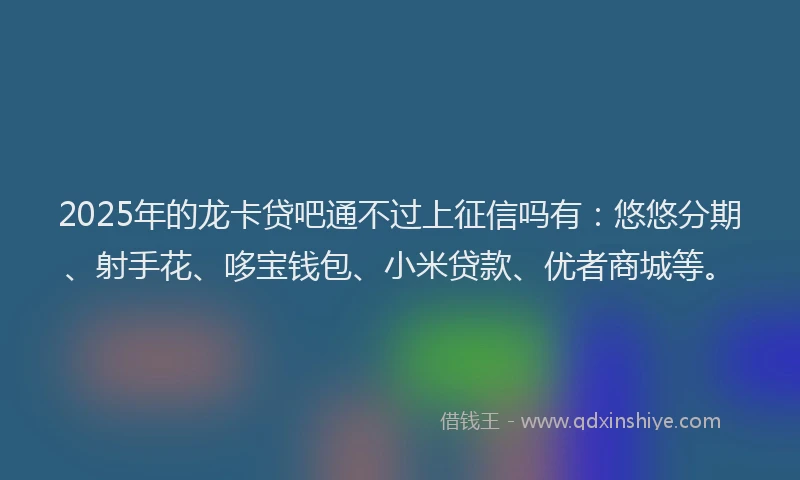 2025年的龙卡贷吧通不过上征信吗有：悠悠分期、射手花、哆宝钱包、小米贷款、优者商城等。