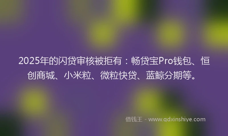 2025年的闪贷审核被拒有：畅贷宝Pro钱包、恒创商城、小米粒、微粒快贷、蓝鲸分期等。