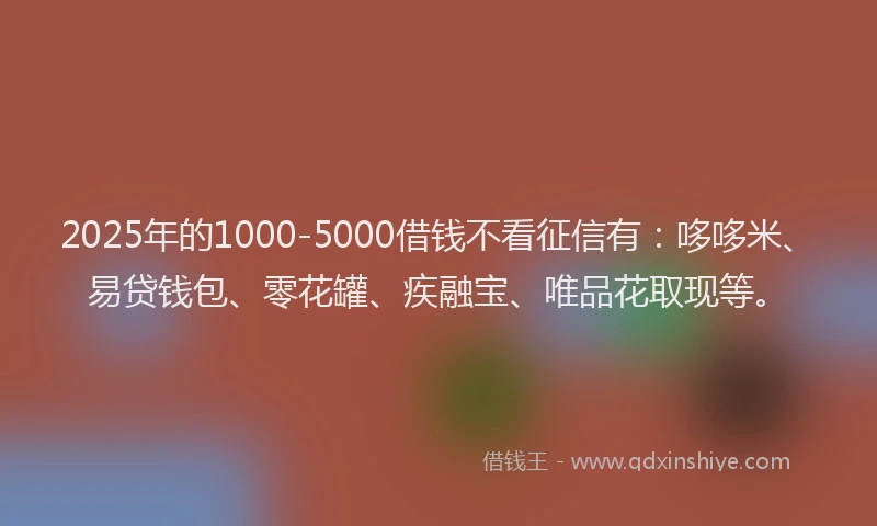 2025年的1000-5000借钱不看征信有：哆哆米、易贷钱包、零花罐、疾融宝、唯品花取现等。