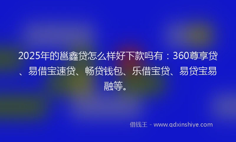 2025年的邕鑫贷怎么样好下款吗有：360尊享贷、易借宝速贷、畅贷钱包、乐借宝贷、易贷宝易融等。