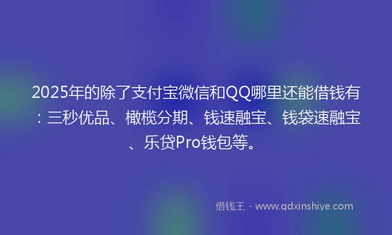 2025年的除了支付宝微信和QQ哪里还能借钱有：三秒优品、橄榄分期、钱速融宝、钱袋速融宝、乐贷Pro钱包等。
