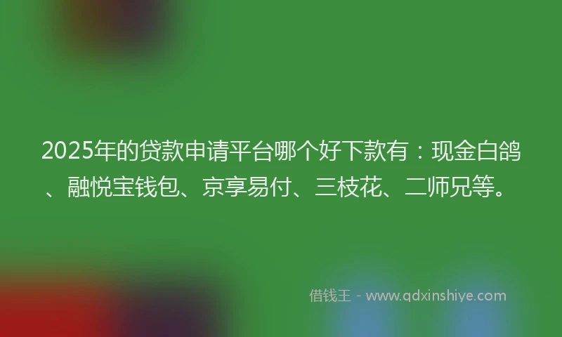 2025年的贷款申请平台哪个好下款有：现金白鸽、融悦宝钱包、京享易付、三枝花、二师兄等。