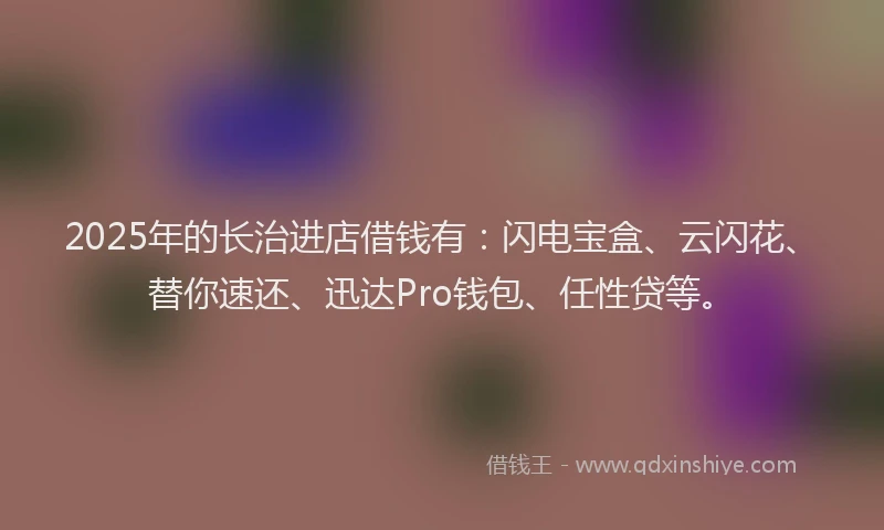 2025年的长治进店借钱有：闪电宝盒、云闪花、替你速还、迅达Pro钱包、任性贷等。