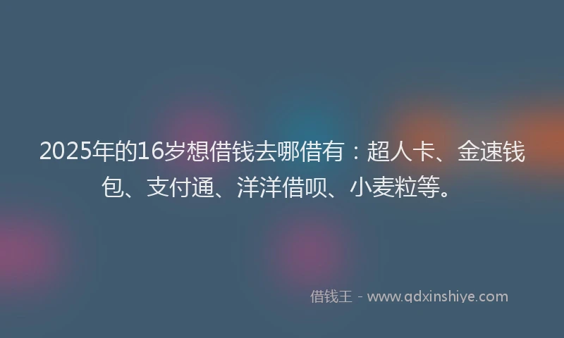 2025年的16岁想借钱去哪借有：超人卡、金速钱包、支付通、洋洋借呗、小麦粒等。