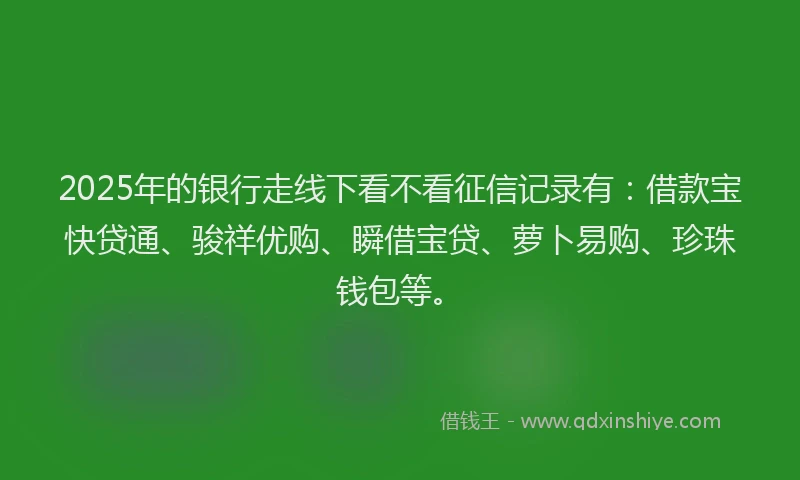 2025年的银行走线下看不看征信记录有：借款宝快贷通、骏祥优购、瞬借宝贷、萝卜易购、珍珠钱包等。