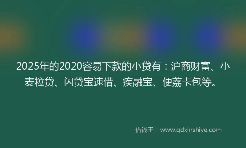 2025年的2020容易下款的小贷有：沪商财富、小麦粒贷、闪贷宝速借、疾融宝、便荔卡包等。