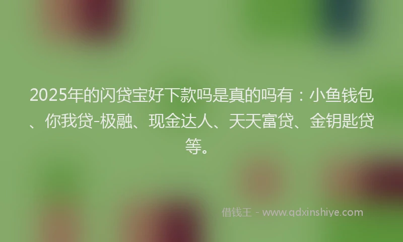 2025年的闪贷宝好下款吗是真的吗有：小鱼钱包、你我贷-极融、现金达人、天天富贷、金钥匙贷等。