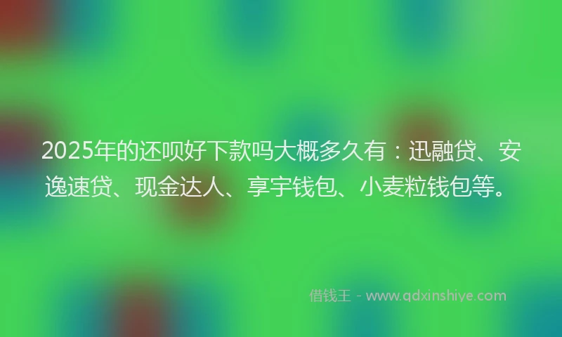2025年的还呗好下款吗大概多久有：迅融贷、安逸速贷、现金达人、享宇钱包、小麦粒钱包等。