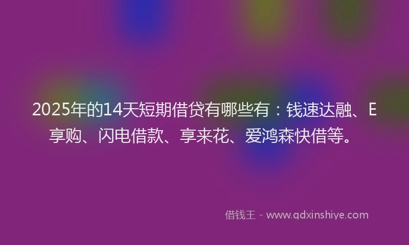 2025年的14天短期借贷有哪些有：钱速达融、E享购、闪电借款、享来花、爱鸿森快借等。