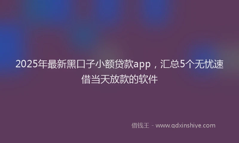 2025年最新黑口子小额贷款app，汇总5个无忧速借当天放款的软件