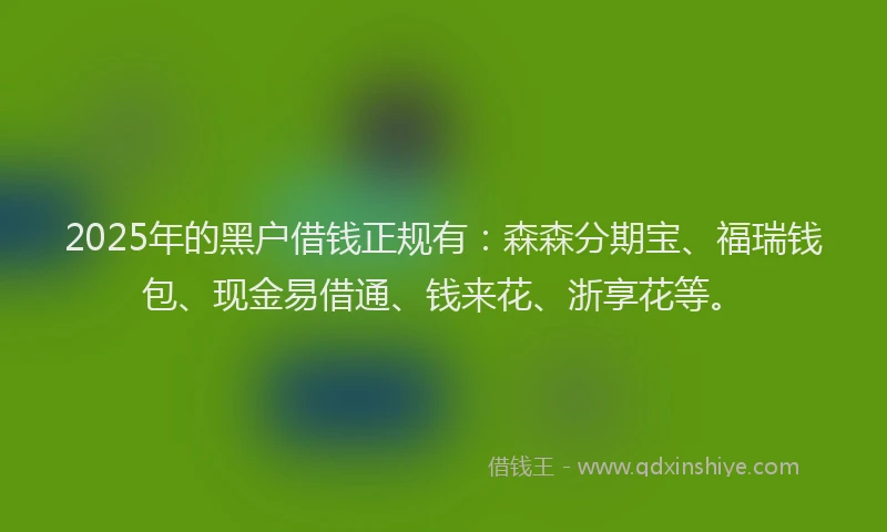2025年的黑户借钱正规有：森森分期宝、福瑞钱包、现金易借通、钱来花、浙享花等。