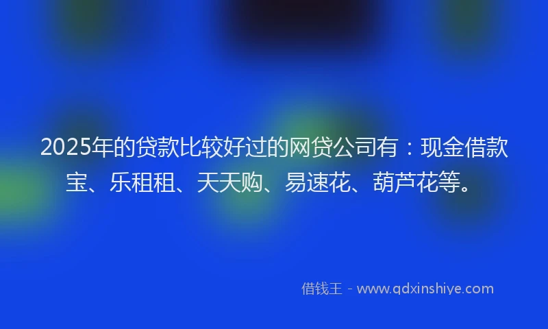 2025年的贷款比较好过的网贷公司有：现金借款宝、乐租租、天天购、易速花、葫芦花等。