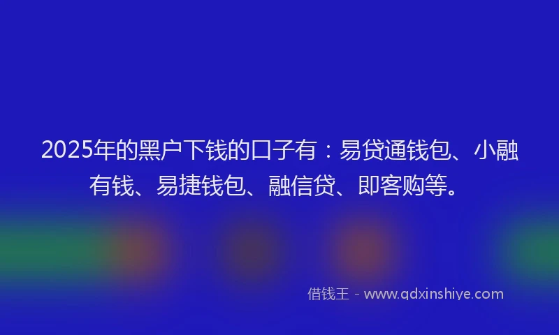 2025年的黑户下钱的口子有：易贷通钱包、小融有钱、易捷钱包、融信贷、即客购等。