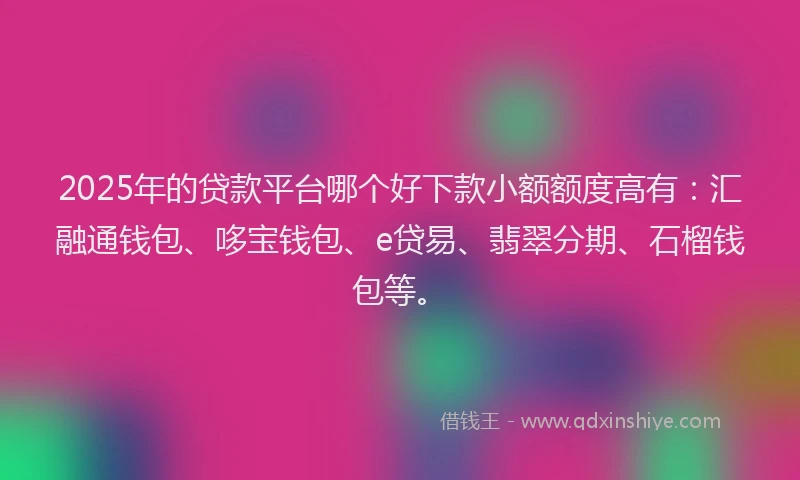 2025年的贷款平台哪个好下款小额额度高有：汇融通钱包、哆宝钱包、e贷易、翡翠分期、石榴钱包等。