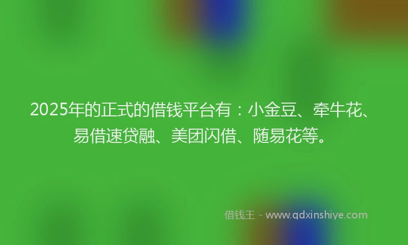 2025年的正式的借钱平台有：小金豆、牵牛花、易借速贷融、美团闪借、随易花等。