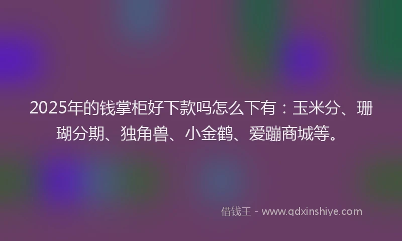 2025年的钱掌柜好下款吗怎么下有：玉米分、珊瑚分期、独角兽、小金鹤、爱蹦商城等。