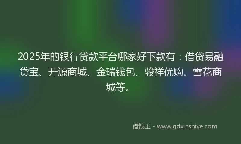 2025年的银行贷款平台哪家好下款有：借贷易融贷宝、开源商城、金瑞钱包、骏祥优购、雪花商城等。