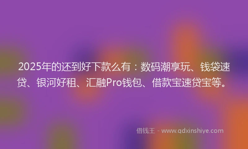 2025年的还到好下款么有：数码潮享玩、钱袋速贷、银河好租、汇融Pro钱包、借款宝速贷宝等。