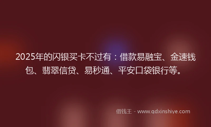 2025年的闪银买卡不过有：借款易融宝、金速钱包、翡翠信贷、易秒通、平安口袋银行等。