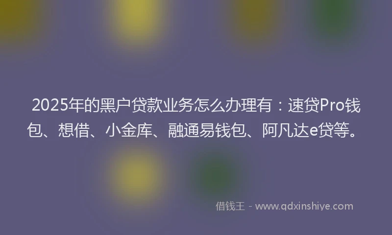 2025年的黑户贷款业务怎么办理有：速贷Pro钱包、想借、小金库、融通易钱包、阿凡达e贷等。