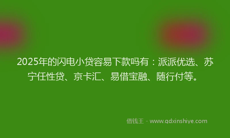 2025年的闪电小贷容易下款吗有：派派优选、苏宁任性贷、京卡汇、易借宝融、随行付等。