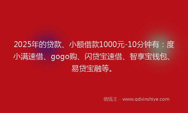 2025年的贷款、小额借款1000元-10分钟有：度小满速借、gogo购、闪贷宝速借、智享宝钱包、易贷宝融等。