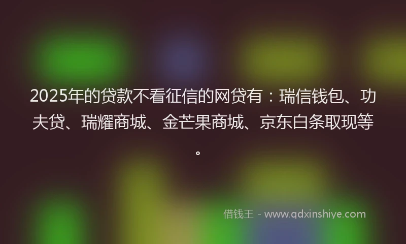 2025年的贷款不看征信的网贷有：瑞信钱包、功夫贷、瑞耀商城、金芒果商城、京东白条取现等。