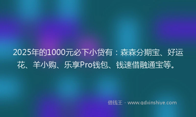 2025年的1000元必下小贷有：森森分期宝、好运花、羊小购、乐享Pro钱包、钱速借融通宝等。