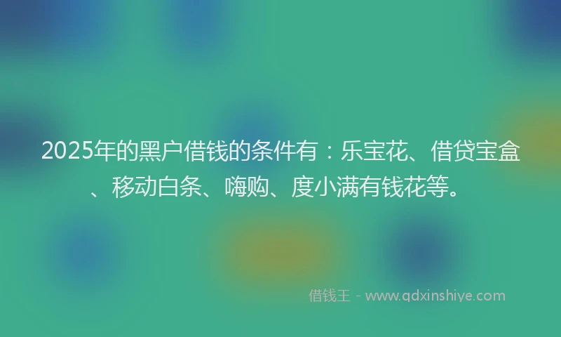 2025年的黑户借钱的条件有：乐宝花、借贷宝盒、移动白条、嗨购、度小满有钱花等。
