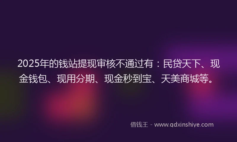 2025年的钱站提现审核不通过有：民贷天下、现金钱包、现用分期、现金秒到宝、天美商城等。