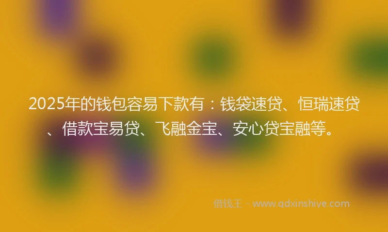 2025年的钱包容易下款有：钱袋速贷、恒瑞速贷、借款宝易贷、飞融金宝、安心贷宝融等。