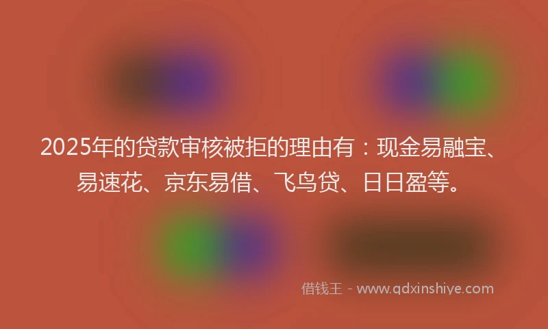 2025年的贷款审核被拒的理由有：现金易融宝、易速花、京东易借、飞鸟贷、日日盈等。