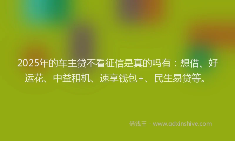 2025年的车主贷不看征信是真的吗有：想借、好运花、中益租机、速享钱包+、民生易贷等。