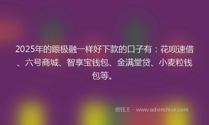 2025年的跟极融一样好下款的口子有：花呗速借、六号商城、智享宝钱包、金满堂贷、小麦粒钱包等。