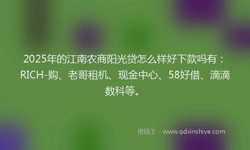 2025年的江南农商阳光贷怎么样好下款吗有：RICH-购、老哥租机、现金中心、58好借、滴滴数科等。