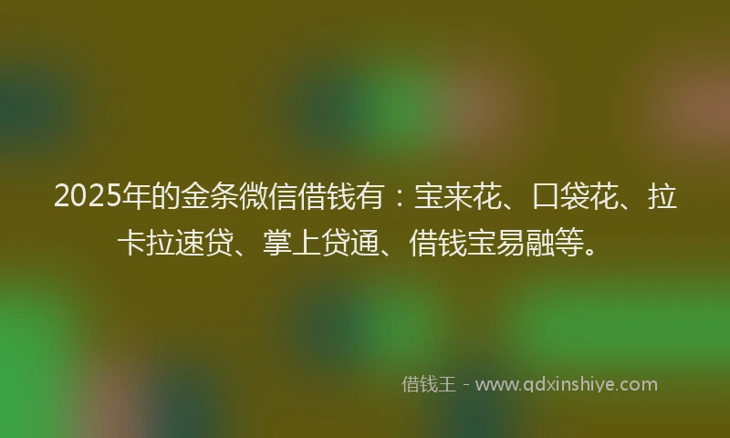 2025年的金条微信借钱有：宝来花、口袋花、拉卡拉速贷、掌上贷通、借钱宝易融等。