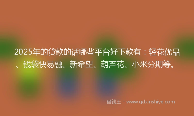 2025年的贷款的话哪些平台好下款有：轻花优品、钱袋快易融、新希望、葫芦花、小米分期等。