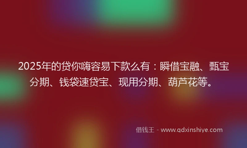 2025年的贷你嗨容易下款么有：瞬借宝融、甄宝分期、钱袋速贷宝、现用分期、葫芦花等。