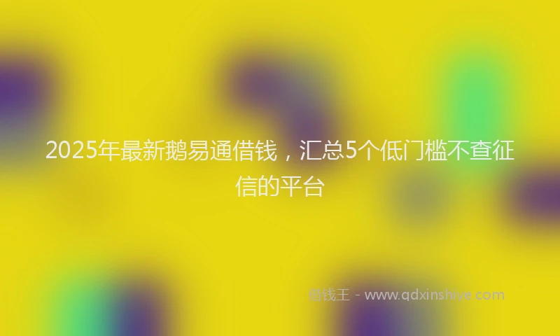 2025年最新鹅易通借钱，汇总5个低门槛不查征信的平台