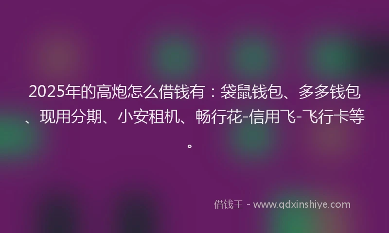 2025年的高炮怎么借钱有：袋鼠钱包、多多钱包、现用分期、小安租机、畅行花-信用飞-飞行卡等。