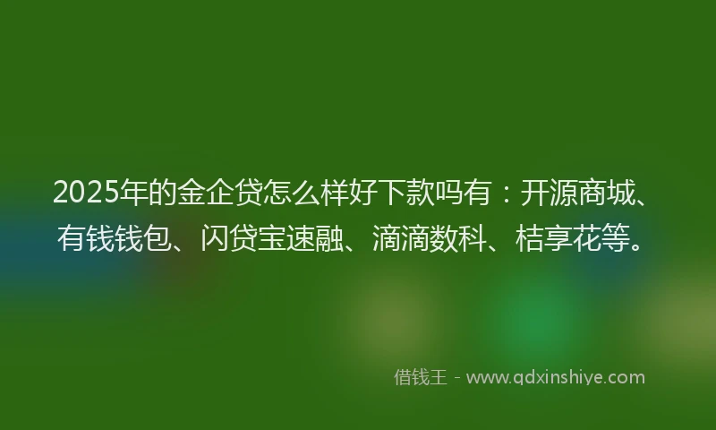2025年的金企贷怎么样好下款吗有：开源商城、有钱钱包、闪贷宝速融、滴滴数科、桔享花等。