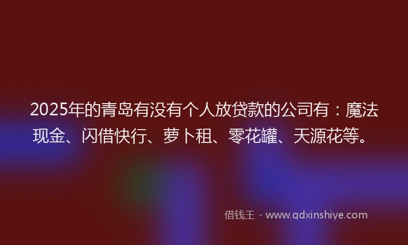 2025年的青岛有没有个人放贷款的公司有：魔法现金、闪借快行、萝卜租、零花罐、天源花等。